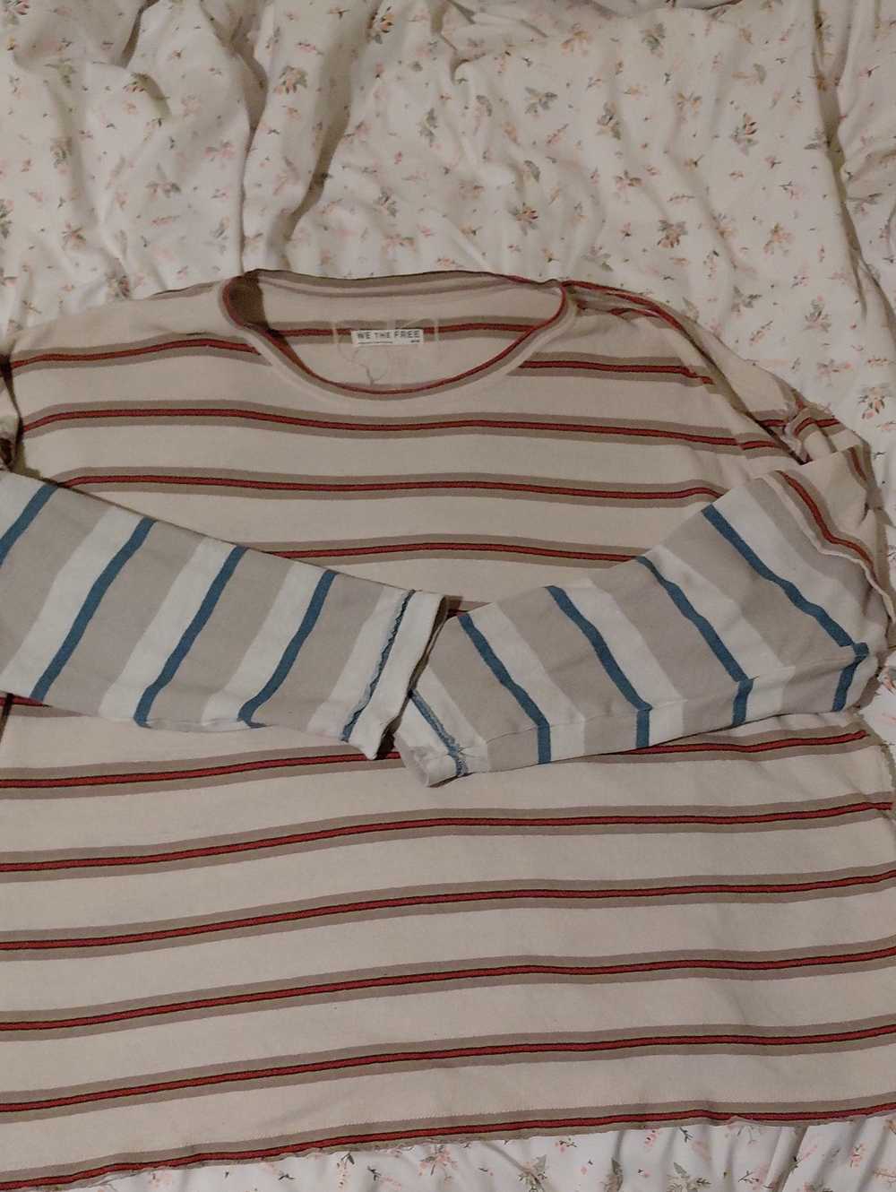 We The Free Cream Long-Sleeve Tee with Red and Blue Stripes